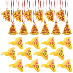 Pizza Party Favors - Pizza Shaped Whistles and Bead Necklaces for 12 Guests