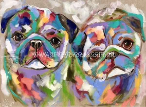 Pugs  - pet portrait 75 x100 cm