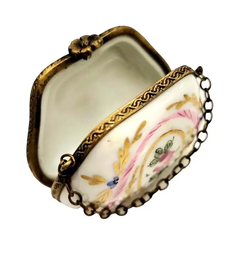 Purse Gold Pink Flowers w Special Antiqued Brass - One of a Kind Hand Painted