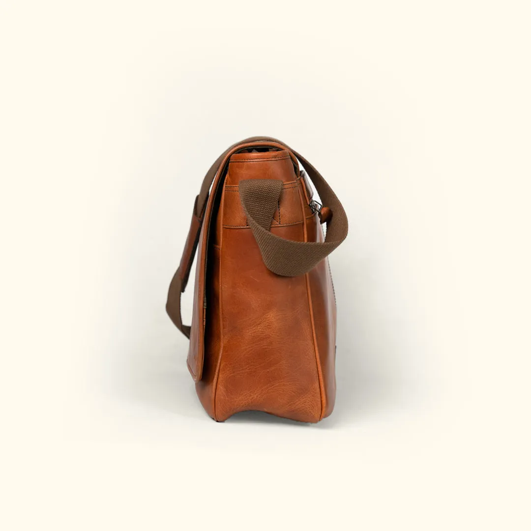 Roosevelt Buffalo Leather Satchel Messenger Bag | Amber Brown