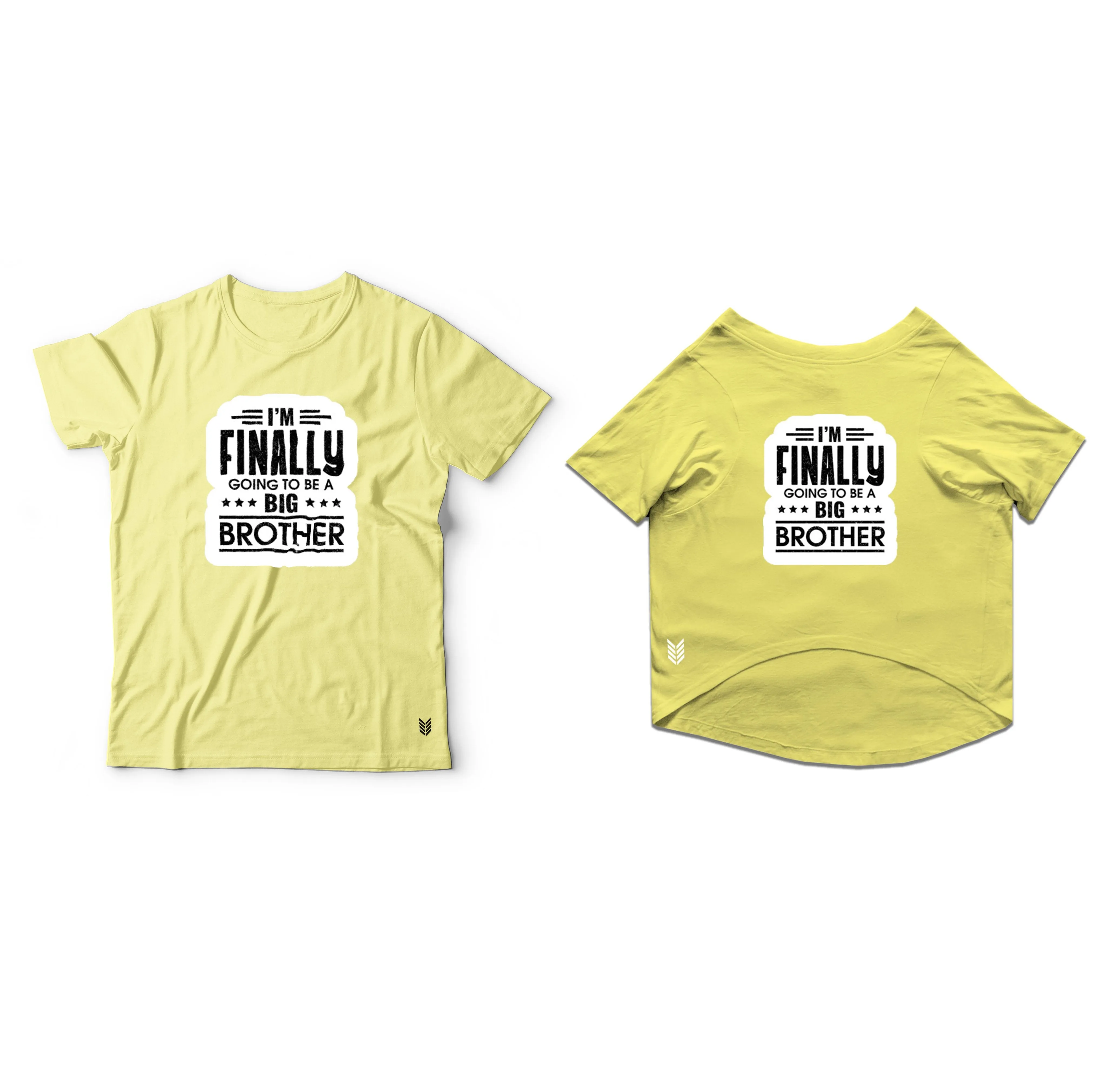 Ruse Twinning Basic Crew Neck "I'm Finally Going to be a Big Brother" Printed Half Sleeves Cat and Unisex Pet Parent Tees Set