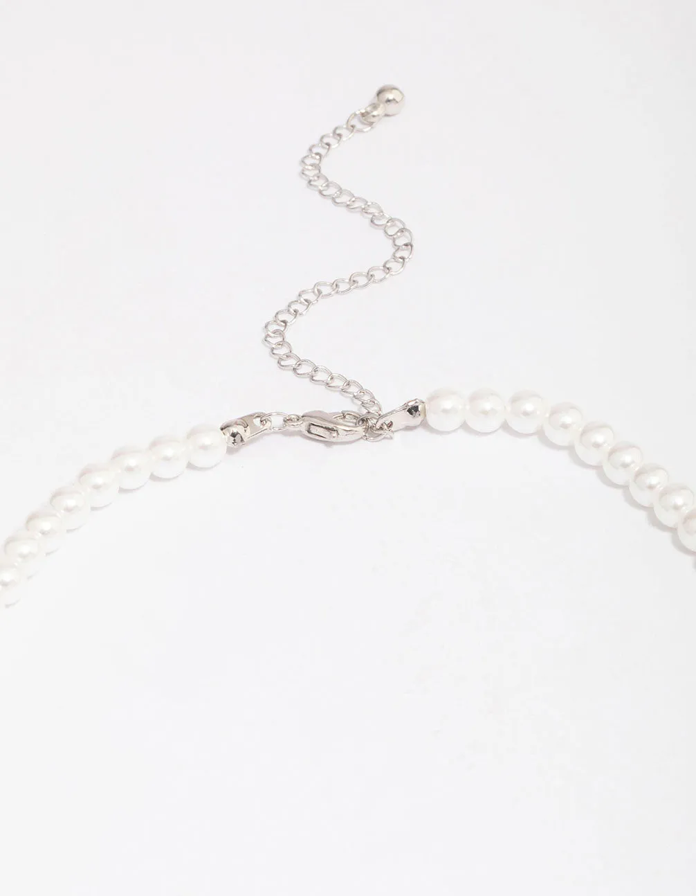 Silver Plated Pearl Strand Cubic Zirconia Vine Necklace