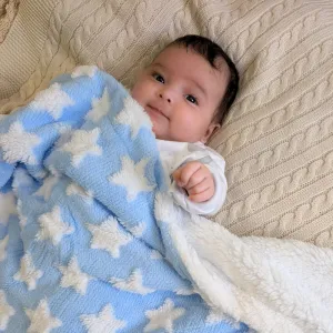 Soft Blue and White Star Print Jacquard Blanket Wrap