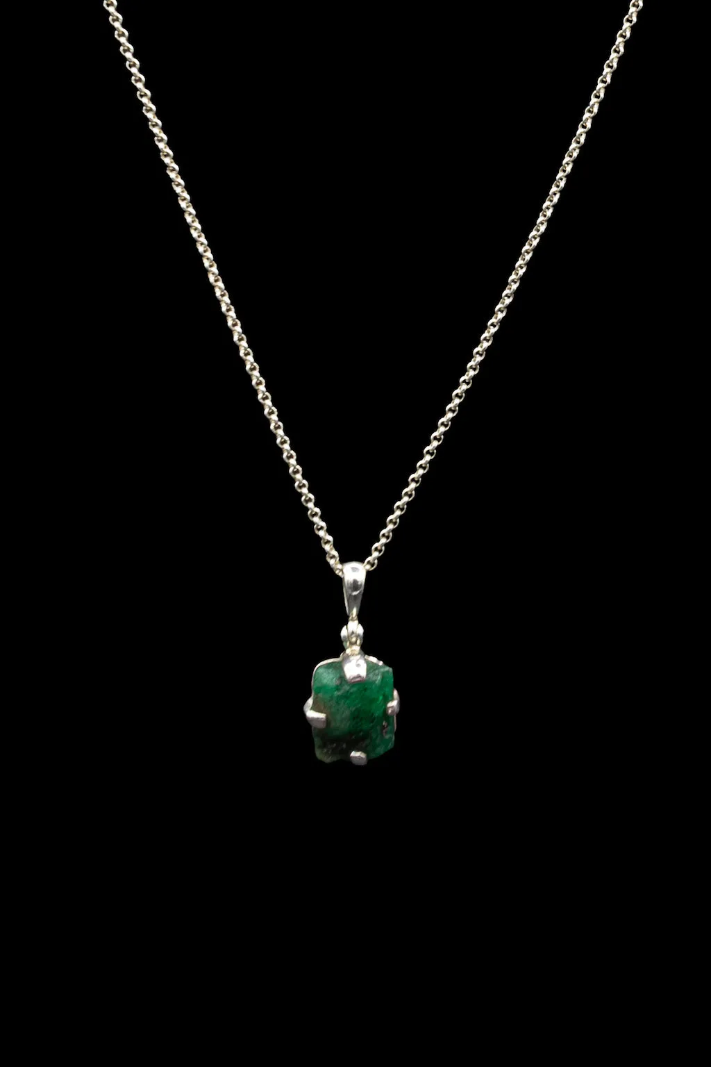 Sterling Silver Raw Emerald Necklace