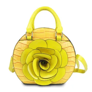 Stylish Yellow Dimensional Flower Handbag with Top Handles