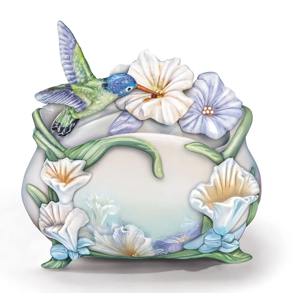 The Bradford Exchange "Treasure The Beauty In Each" Harmonious Garden Hummingbird Music Box by Lena Liu 4x4.25 inches