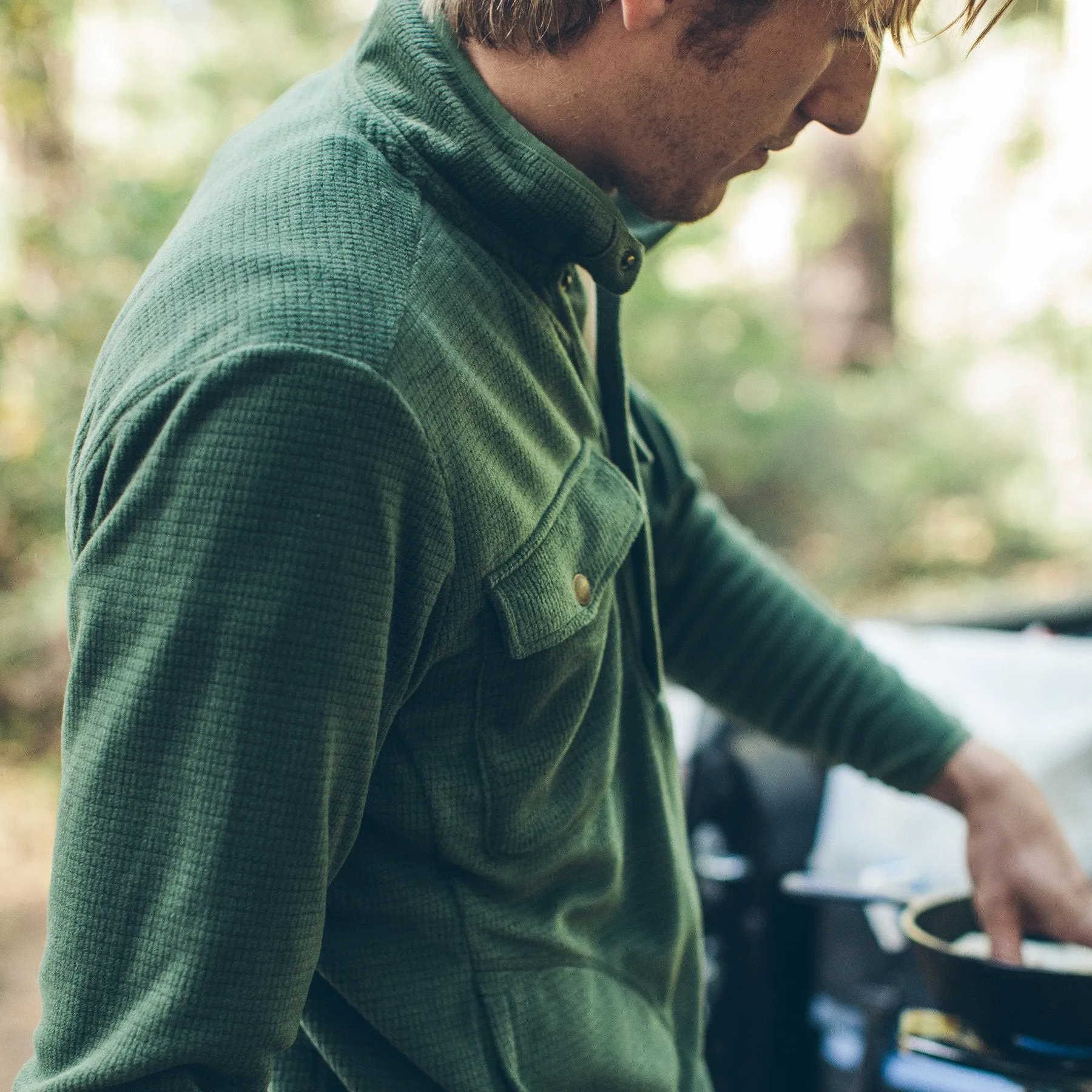 The Pack Pullover in Olive Polartec Fleece