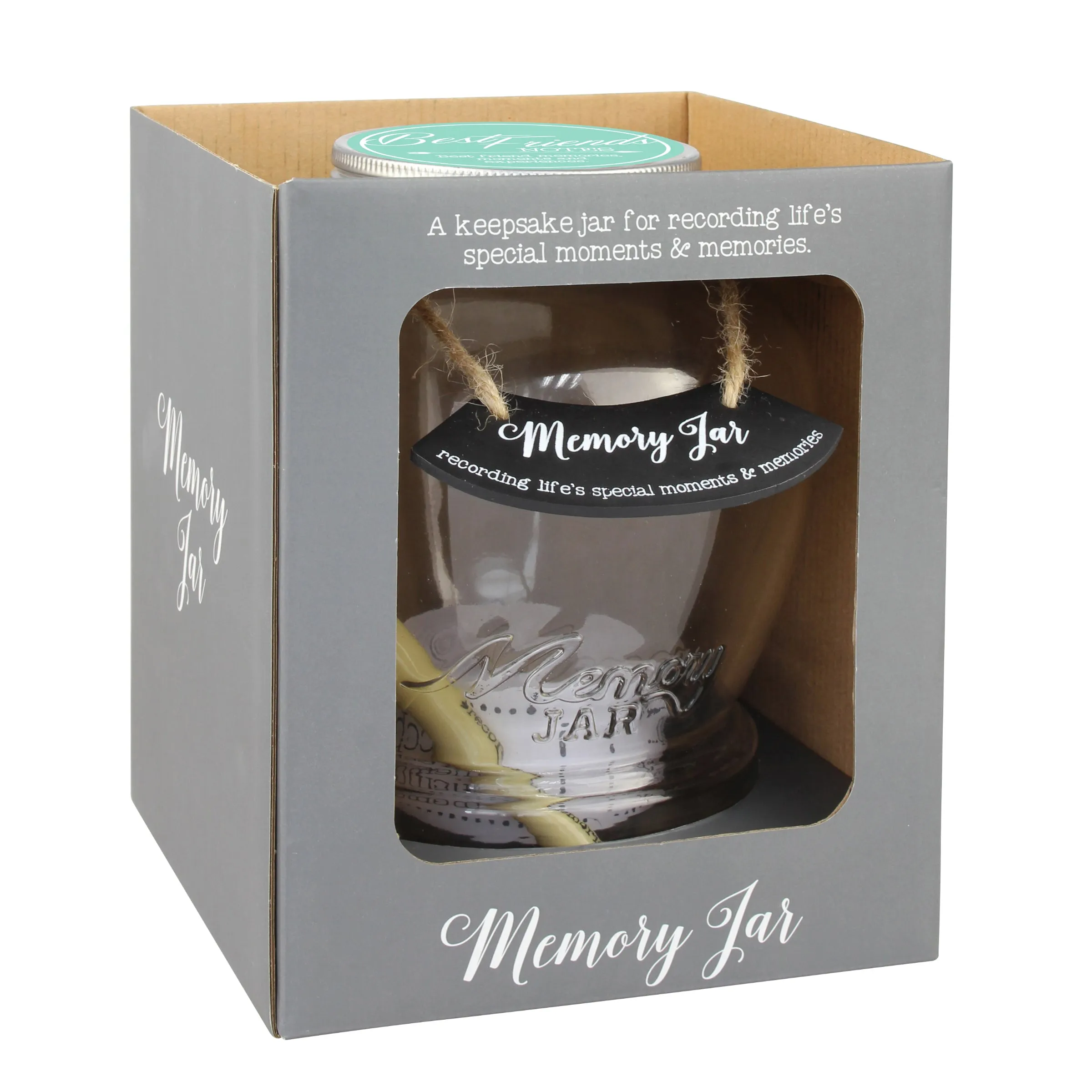 Top Shelf Best Friends Memory Jar With 180 Tickets, Pen, and Decorative Lid