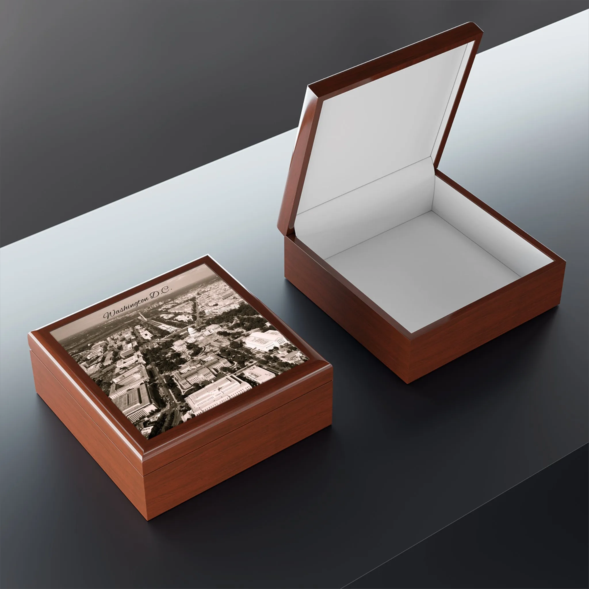 Washington D.C. Nostalgia Keepsake Jewelry Box with Ceramic Tile Cover