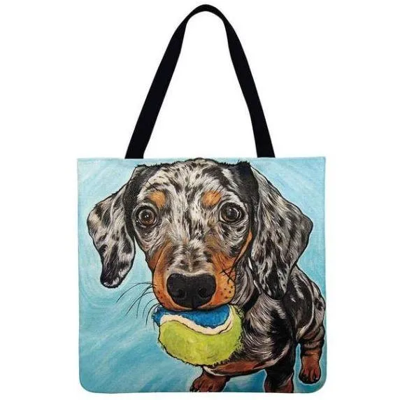 Women Dog Printed Shoulder Tote Foldable Reusable Shopping/ Beach Bag