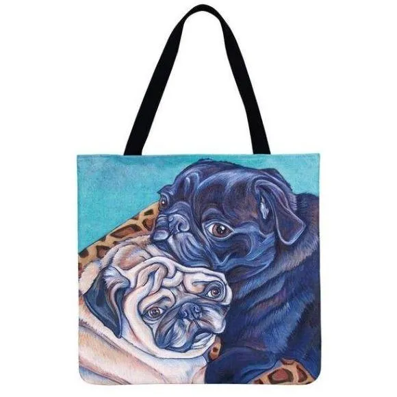 Women Dog Printed Shoulder Tote Foldable Reusable Shopping/ Beach Bag