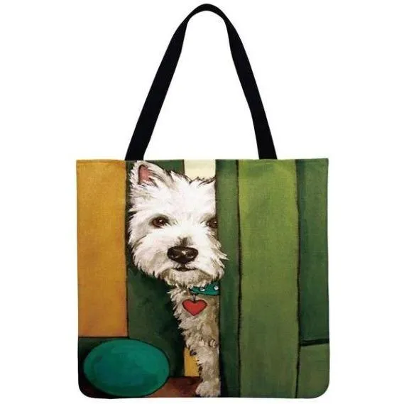 Women Dog Printed Shoulder Tote Foldable Reusable Shopping/ Beach Bag