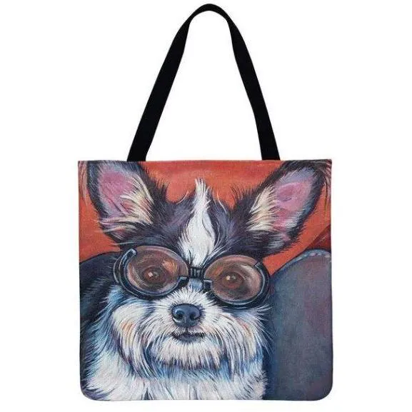 Women Dog Printed Shoulder Tote Foldable Reusable Shopping/ Beach Bag