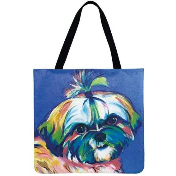 Women Dog Printed Shoulder Tote Foldable Reusable Shopping/ Beach Bag