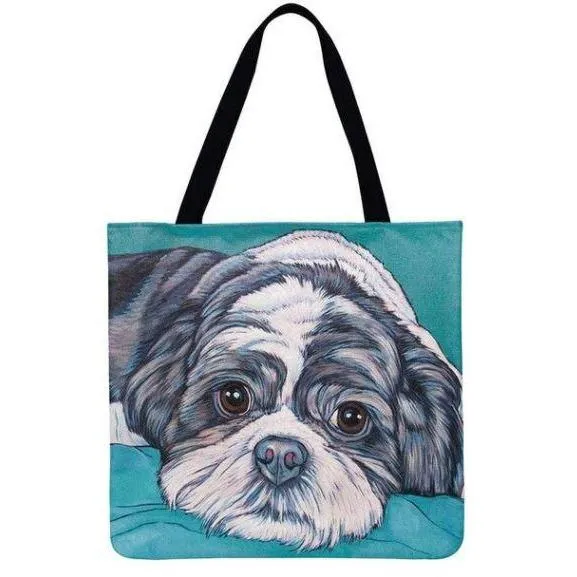 Women Dog Printed Shoulder Tote Foldable Reusable Shopping/ Beach Bag