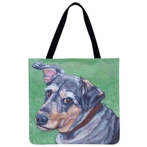 Women Dog Printed Shoulder Tote Foldable Reusable Shopping/ Beach Bag