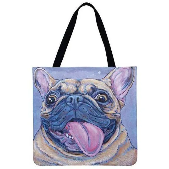 Women Dog Printed Shoulder Tote Foldable Reusable Shopping/ Beach Bag