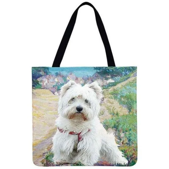 Women Dog Printed Shoulder Tote Foldable Reusable Shopping/ Beach Bag