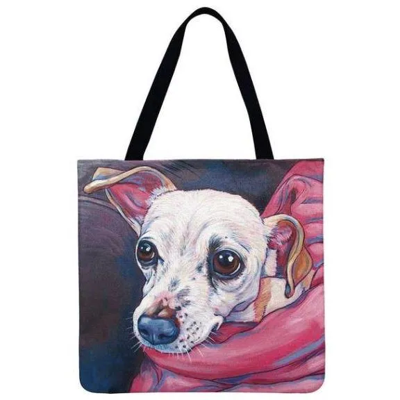 Women Dog Printed Shoulder Tote Foldable Reusable Shopping/ Beach Bag