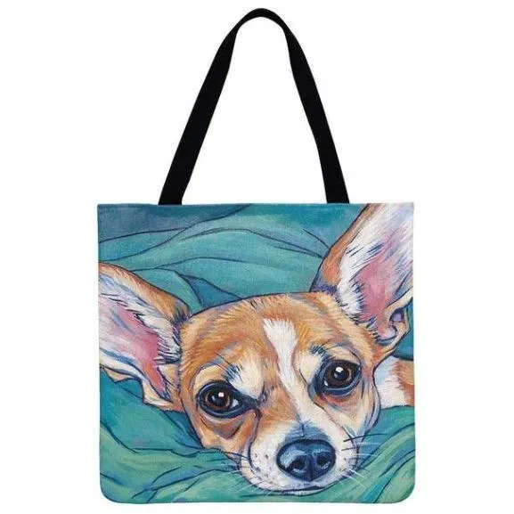 Women Dog Printed Shoulder Tote Foldable Reusable Shopping/ Beach Bag