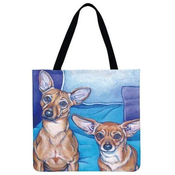 Women Dog Printed Shoulder Tote Foldable Reusable Shopping/ Beach Bag