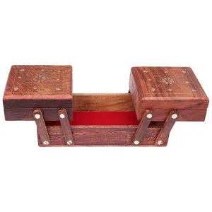 Wooden Handmade Jewellery Box with Hand Carved 20.3 x 10.2 x 7.6 cm