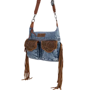 Wrangler Women's Fringe Floral Denim Jean Crossbody